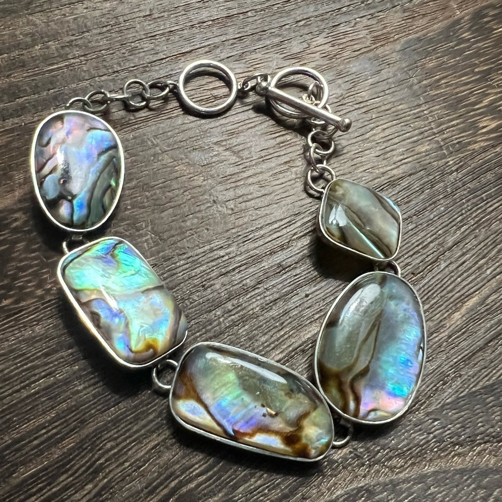 Vintage Handmade Abalone Shell Bracelet Solid 925 Sterling Silver B10